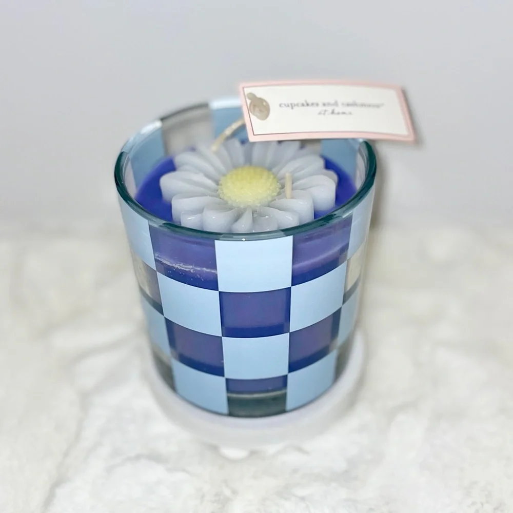 Cupcakes and Cashmere Blue Floral‎ Bouquet Spring Checkered Flower Soy Candle